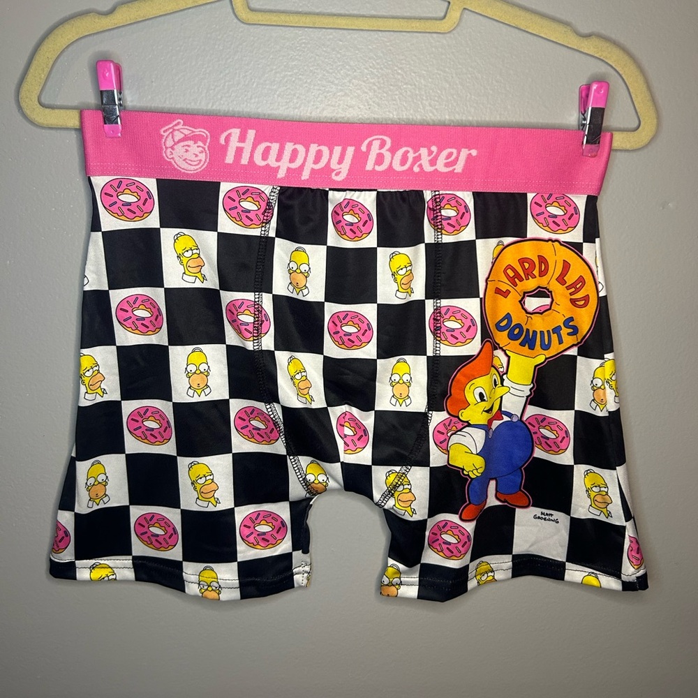 NWOT Adult Simpsons Lard Lad Donuts Checker Print Stretch Unisex Boxer Briefs